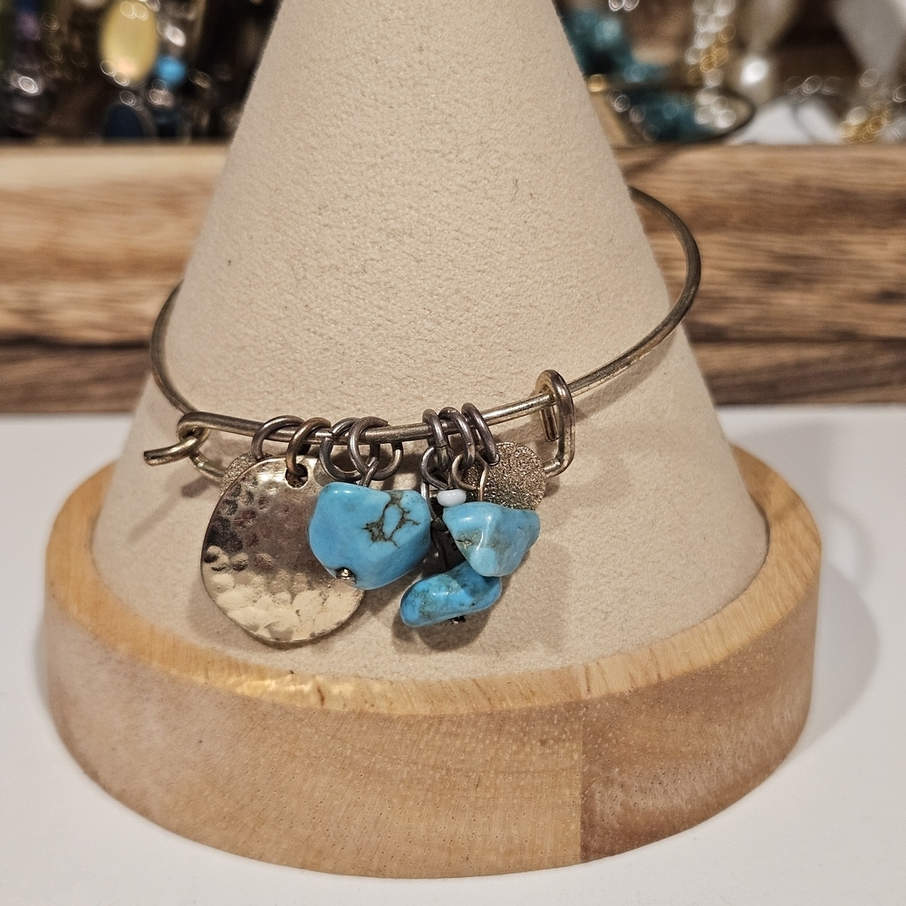 Turquoise Blue Stone Charm Bracelet Bangle Women's Jewelry Boho Western